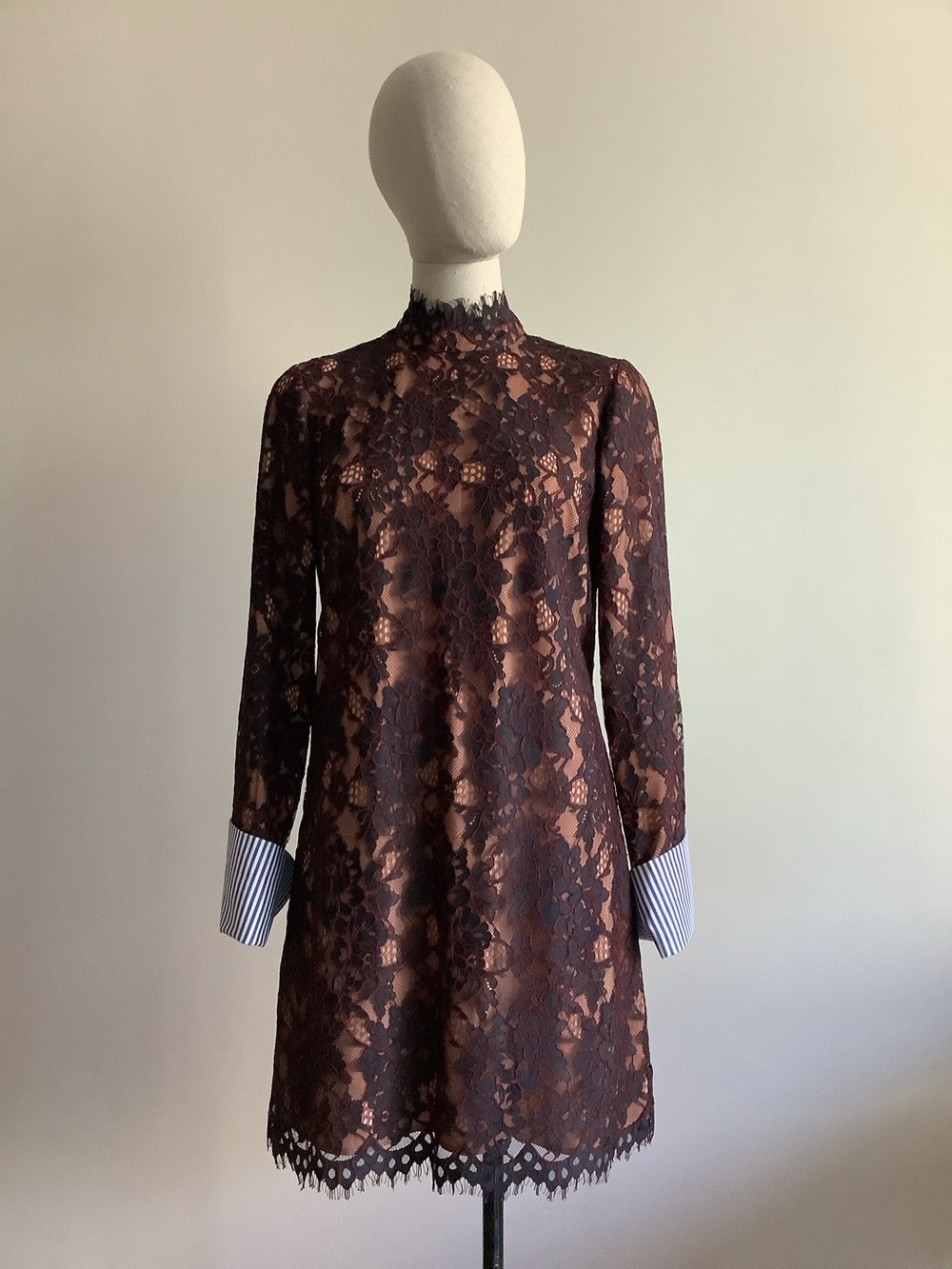 Scotch & Soda Black Floral Lace Dress with Striped Cuffs. Size S